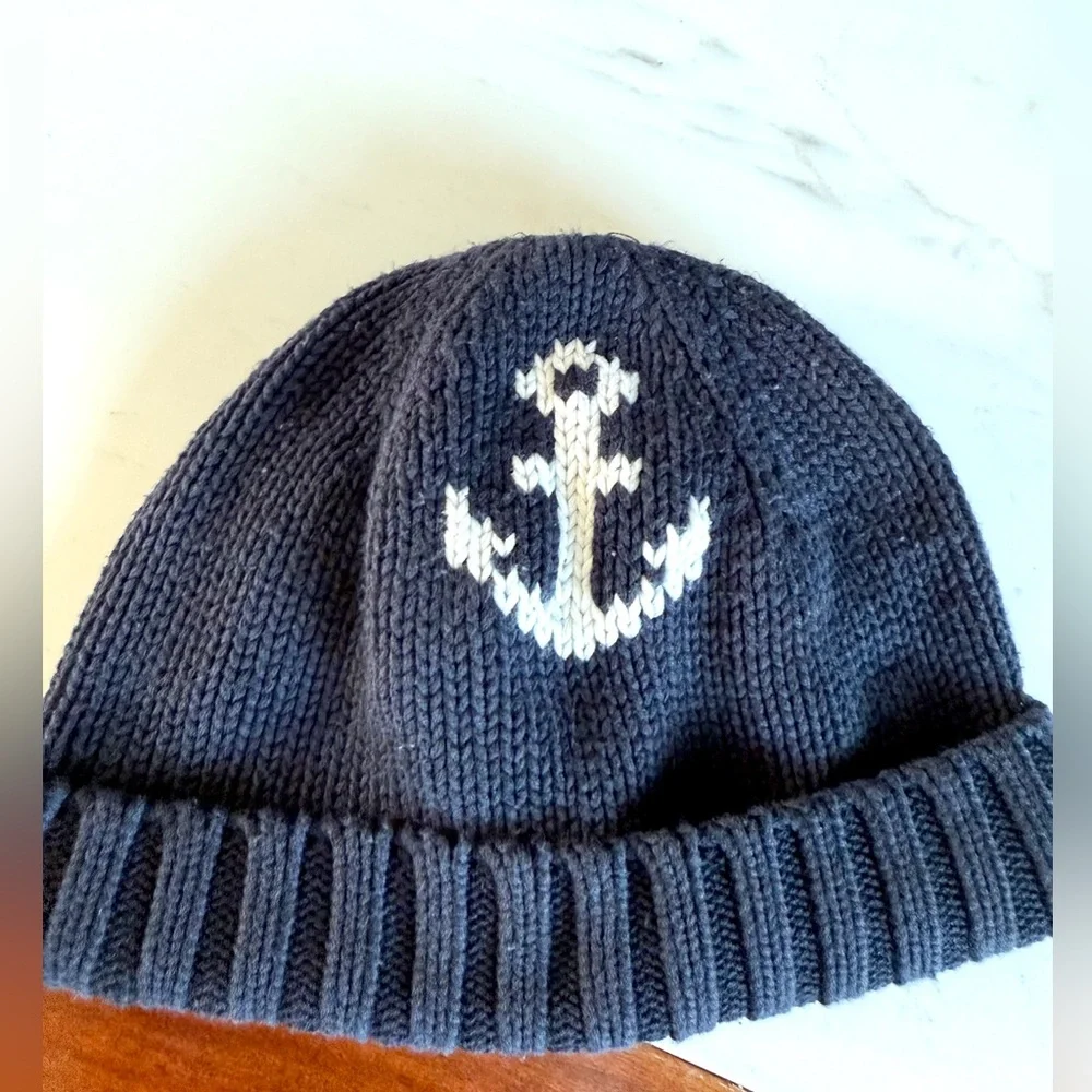 BABY GAP Toddlers Boys HAT Navy Blue Anchor Knit Beanie Size XS/S 12-24 months